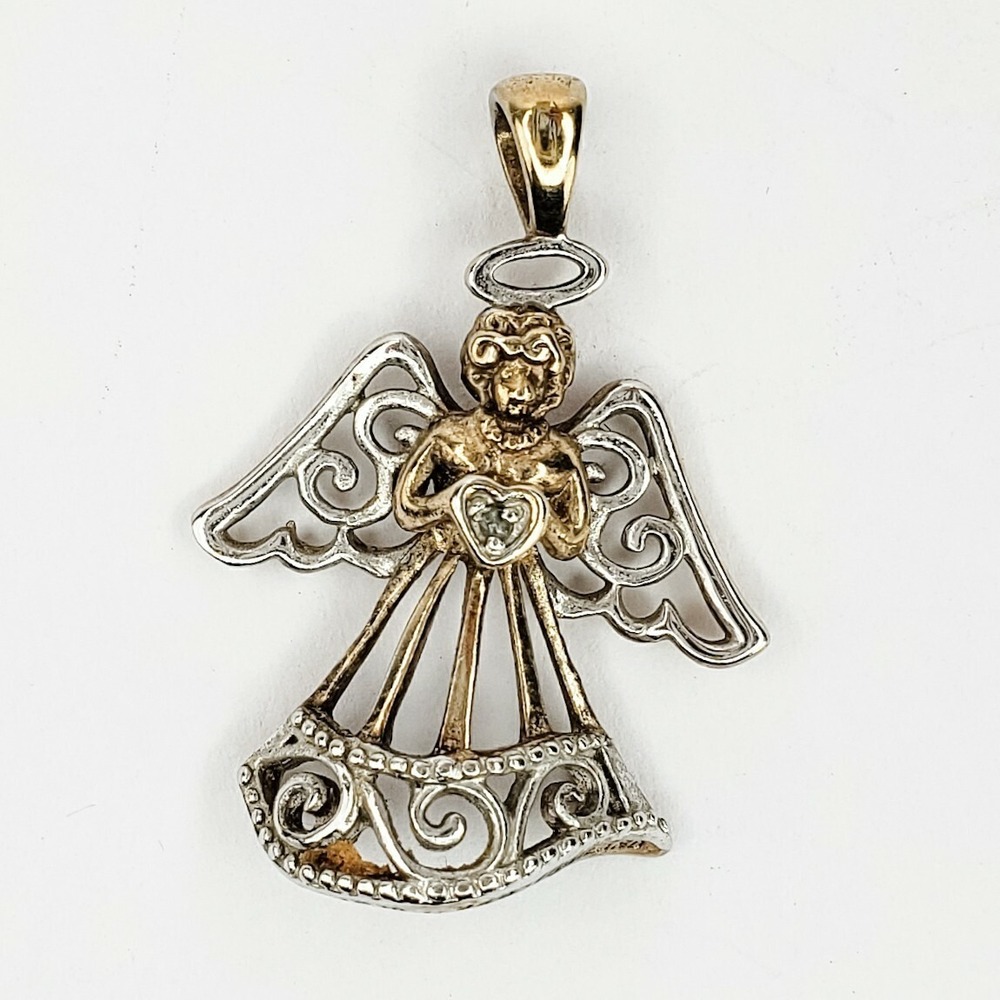 JCM Angel Pendant Sterling Silver 925 Gold Vermeil Diamond Gold Silver Two Tone